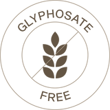A crossed-out wheat symbol with the words Glyphosate Free in a circular border around it.